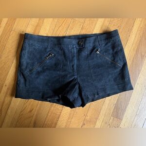 Buttery thin suede navy black daisy duke shorts M 4 vintage pockets leather blue